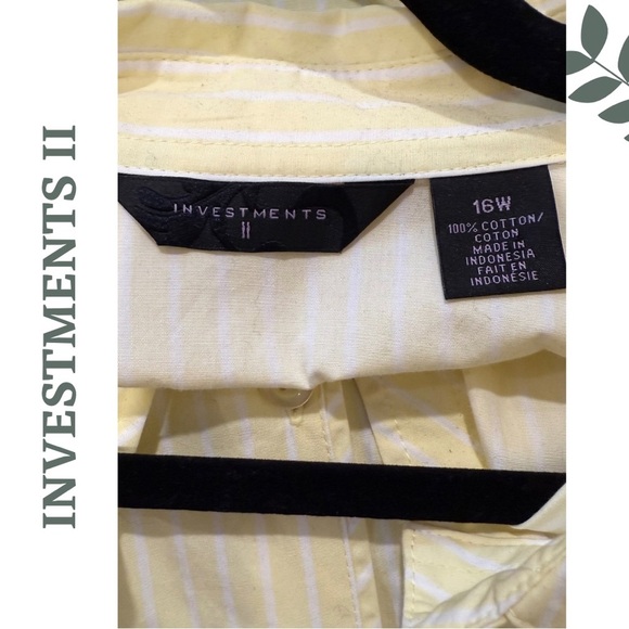 🛍️3/$40 Investments II Yellow Stripe Button-Down Collared Shirt Long Sleeve 16W - Picture 7 of 7